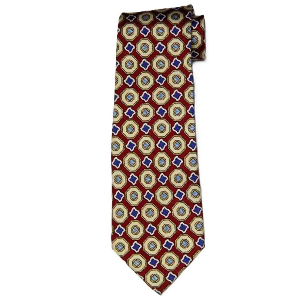 Vintage Christian Dior Silk Tie Multicolor Fancy Geometric Pattern Men's